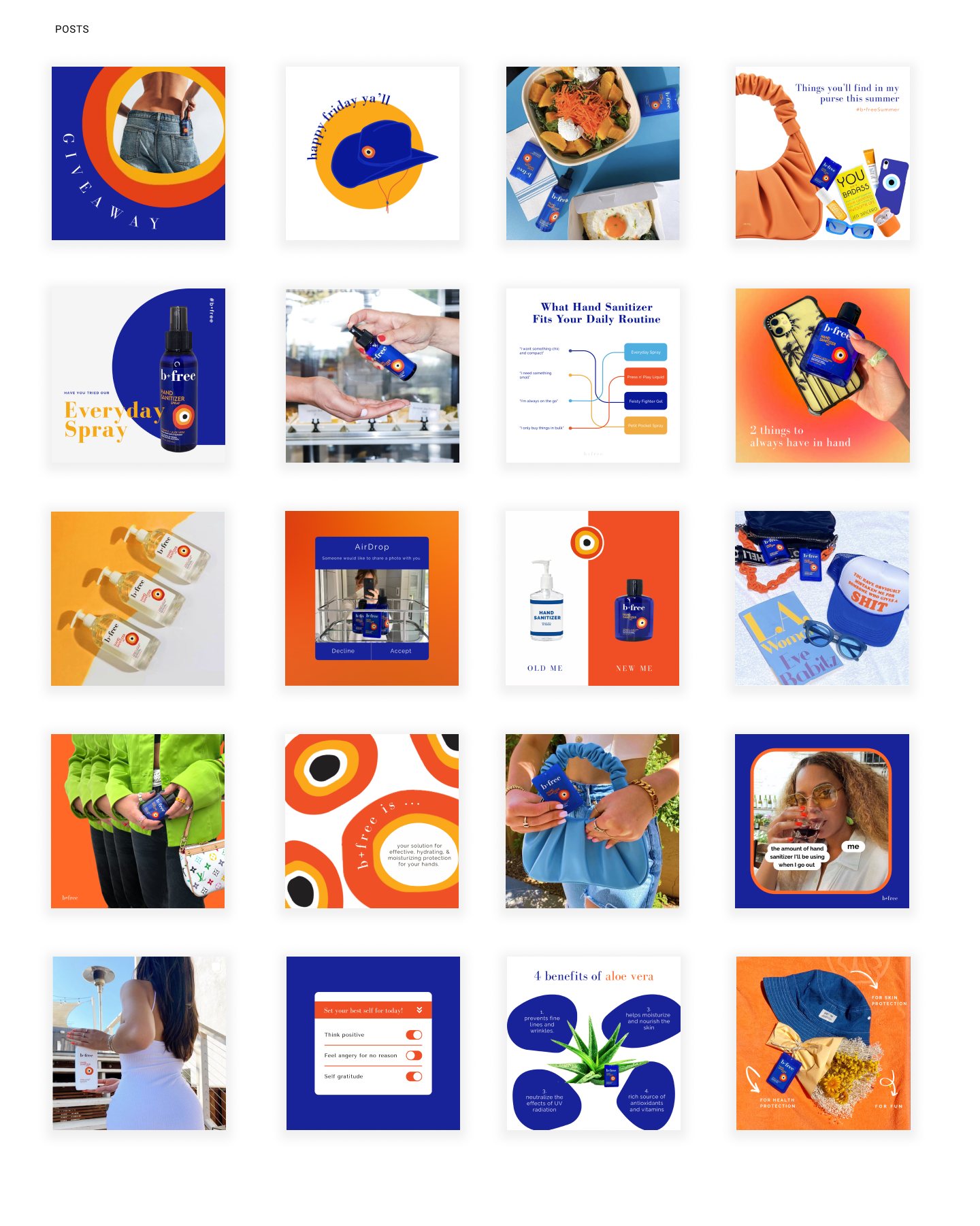 Grid of b+free organic Instagram posts