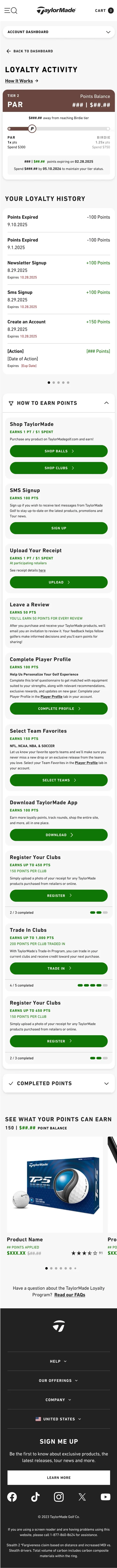 Loyalty Program — points history, ways to earn, and rewards carousel