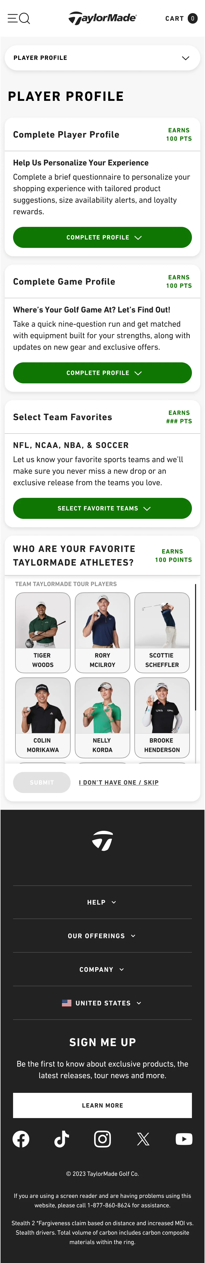 Player Profile — player and game profile, favorite teams, and favorite TaylorMade athletes