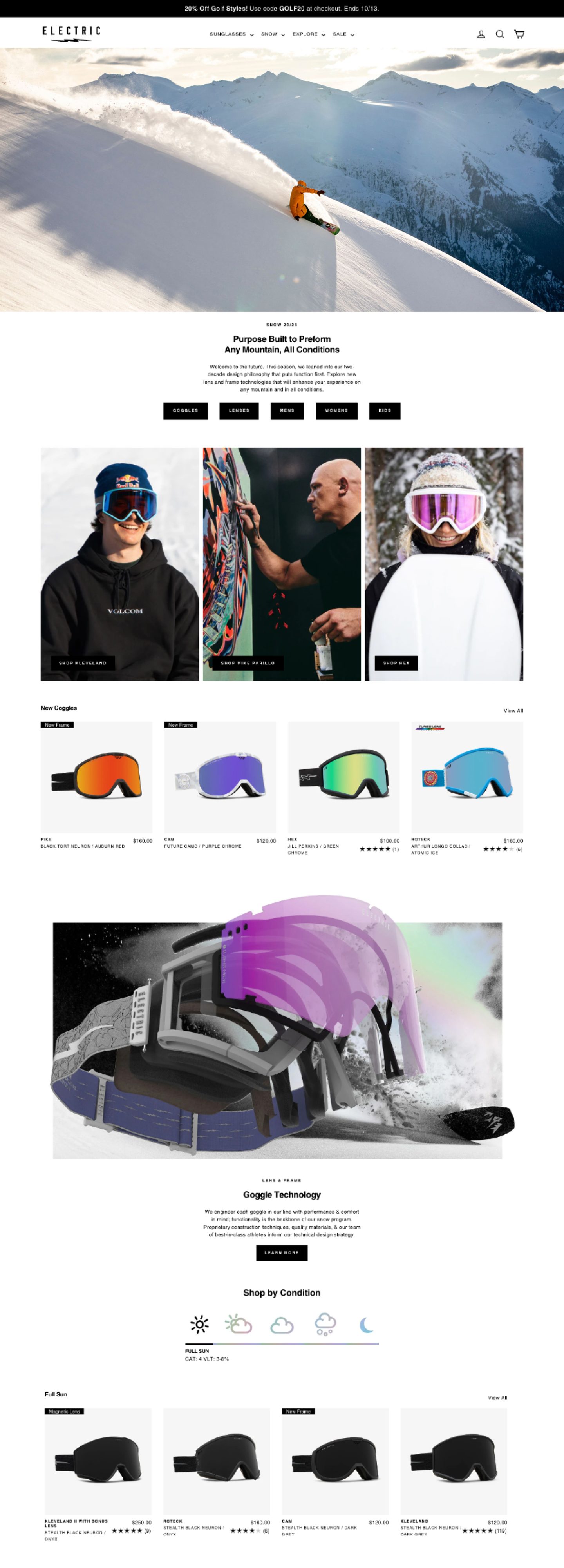 Electric Snow 23/24 landing page — desktop