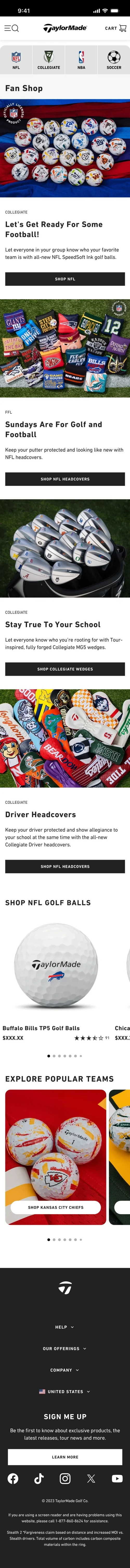 Fan Shop landing page — mobile