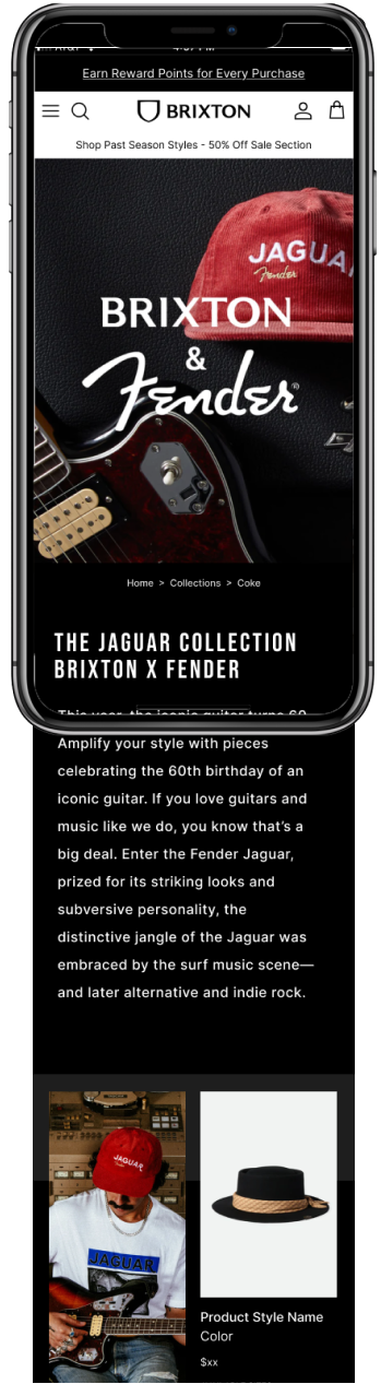 Fender Jaguar collection page — mobile