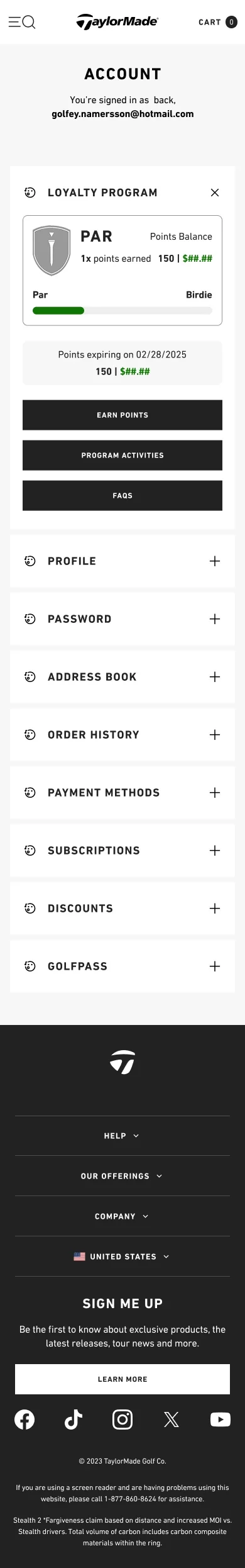 The old My Account page — mobile