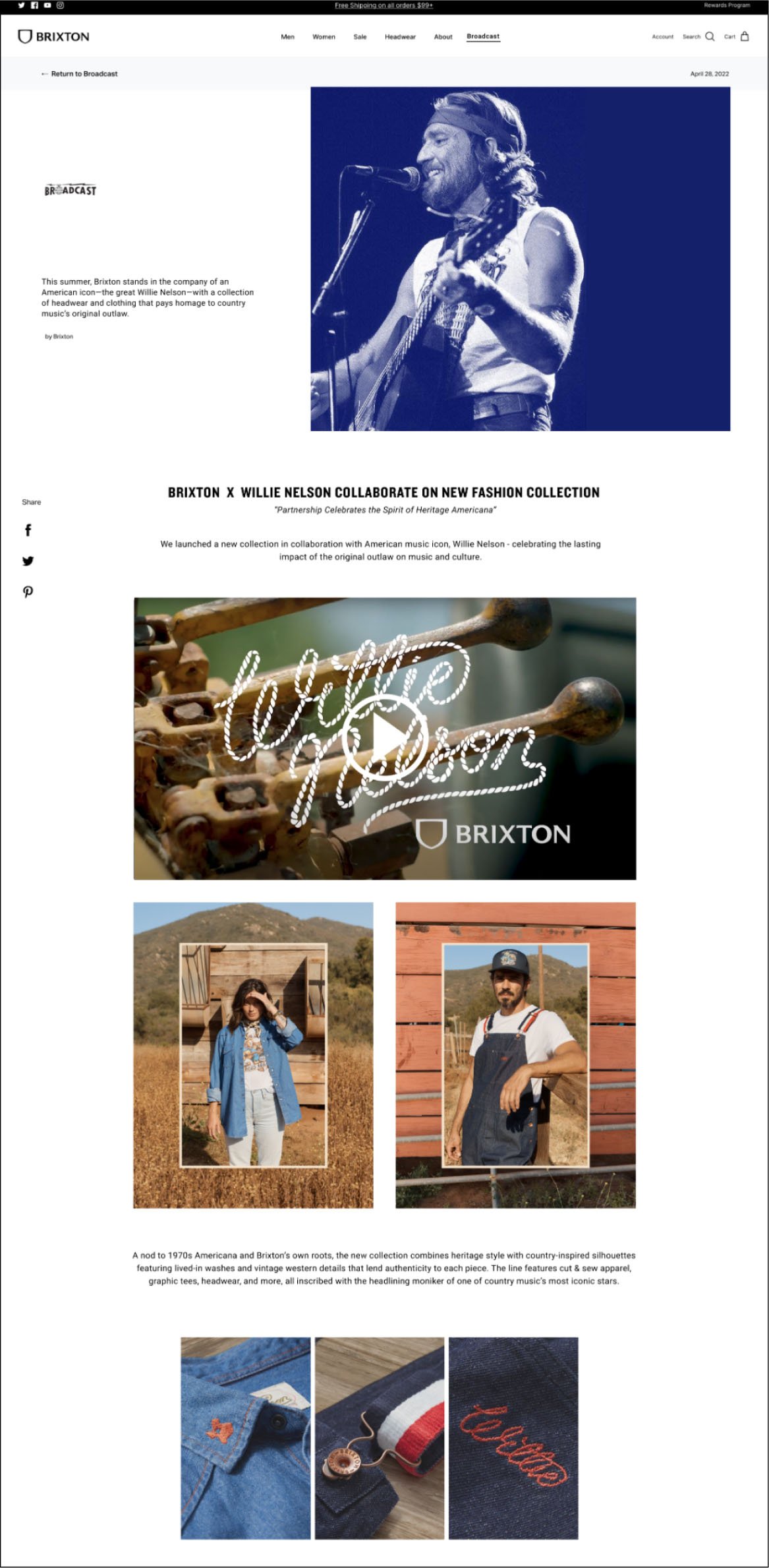 Brixton x Willie Nelson Broadcast story — desktop