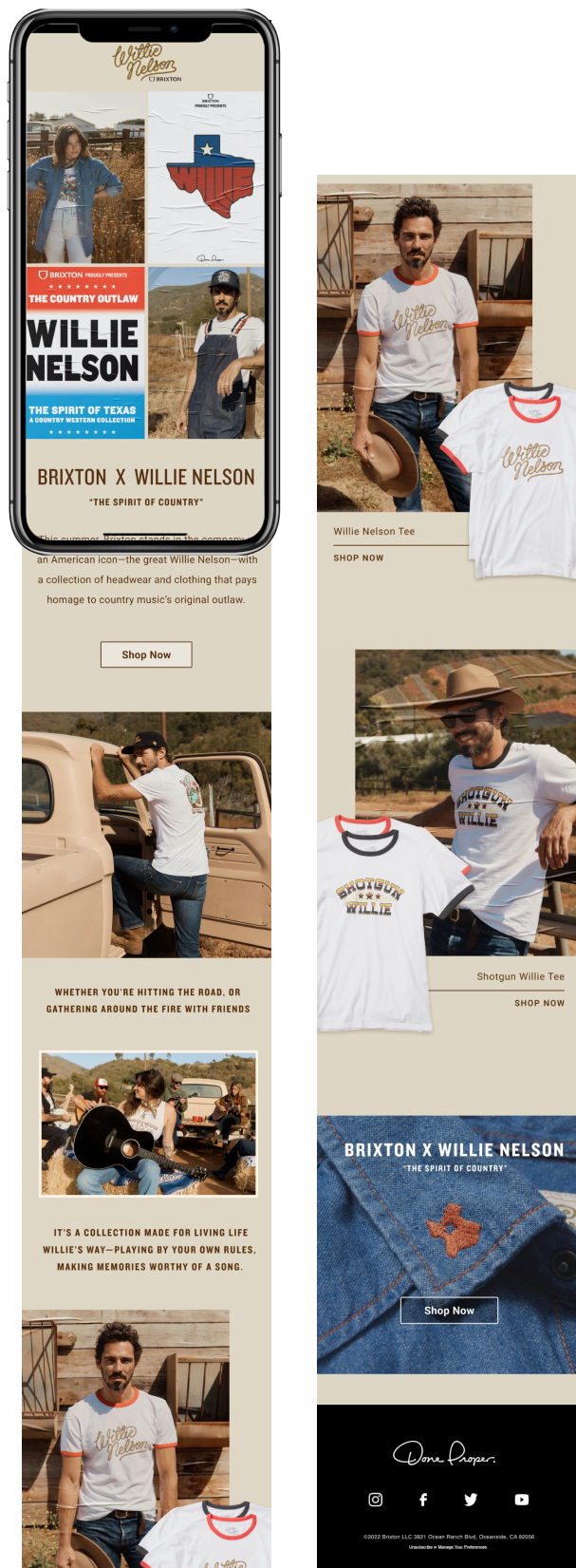 Brixton × Willie Nelson launch email